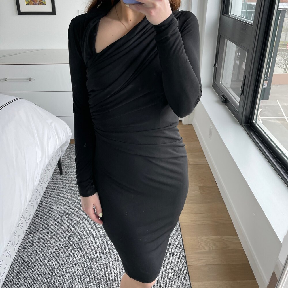 David Meister Asymmetrical Neck Sheath Dress Black 2